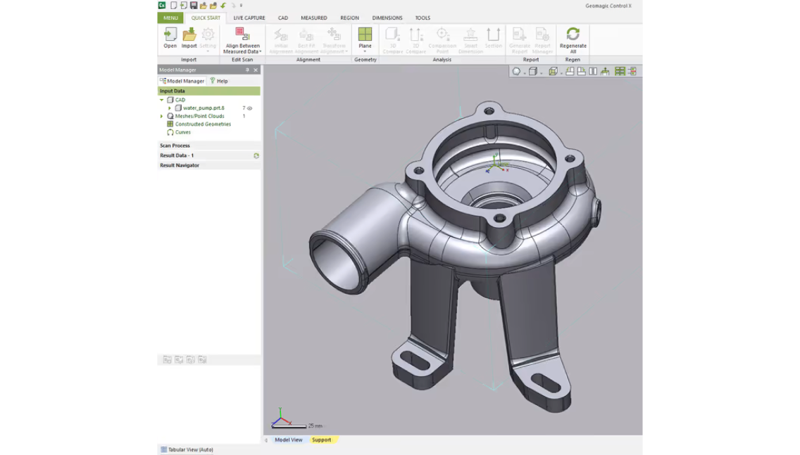 Inspecting water pump in Geomagic Control X, developed by Oqton